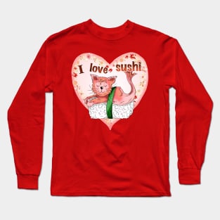 sushi cat I love sushi heart Long Sleeve T-Shirt